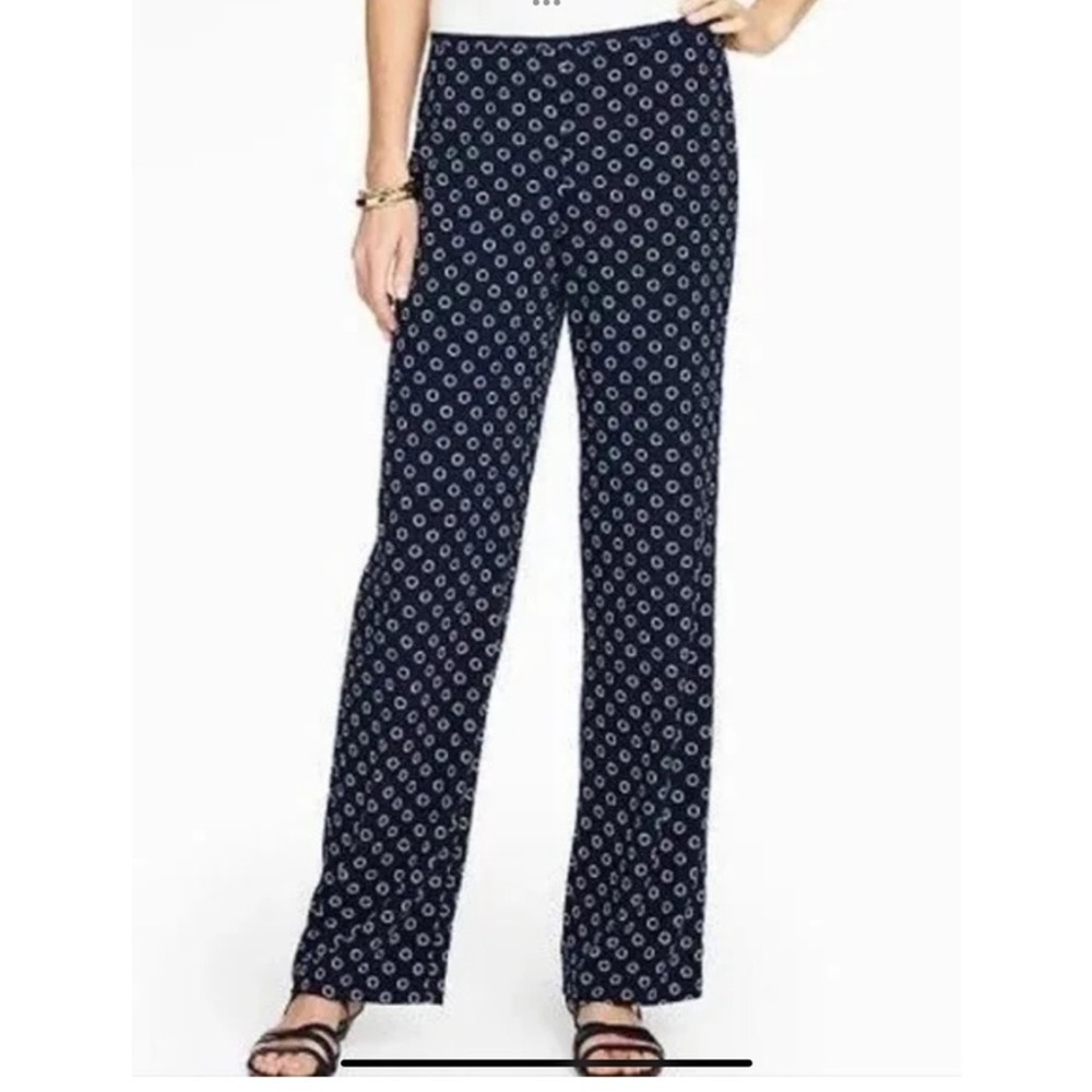 Talbots Navy/White Geometric Wide Leg Pants lightweight sz 8P